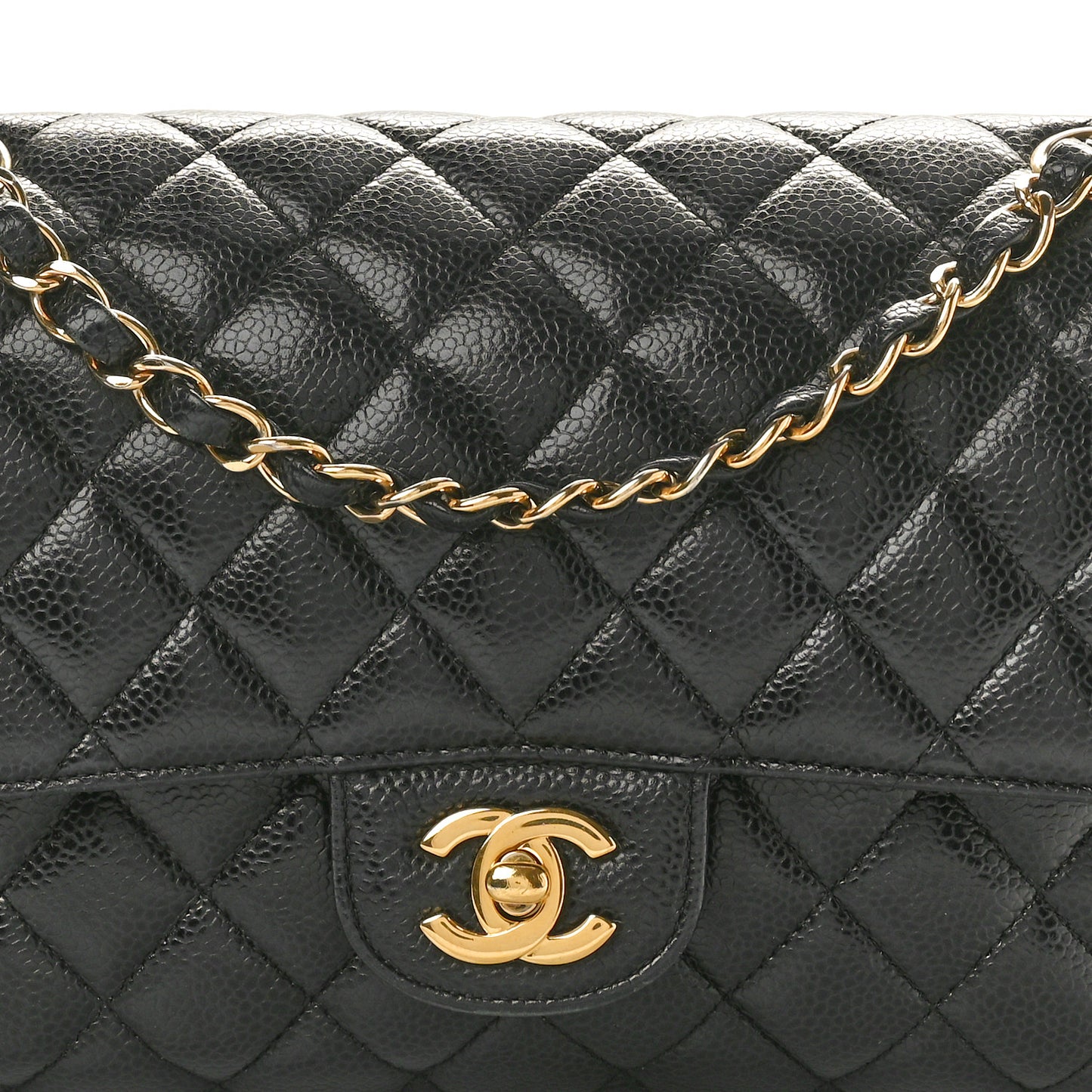 Caviar Quilted Medium Double Flap Black