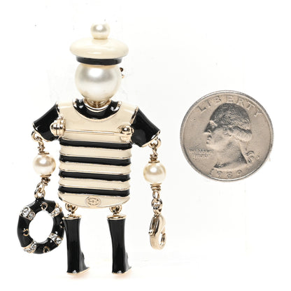 Chanel Enamel Crystal Pearl CC Sailor Brooch Black White 2 of 4