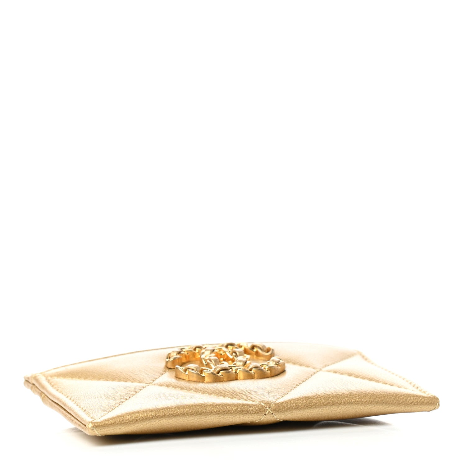 Chanel Metallic Lambskin Quilted Chanel 19 Card Holder Gold 4 of 8