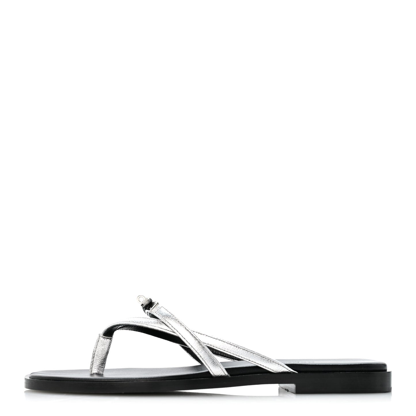 Metallic Goatskin Miss Sandals 36 Gris Argente