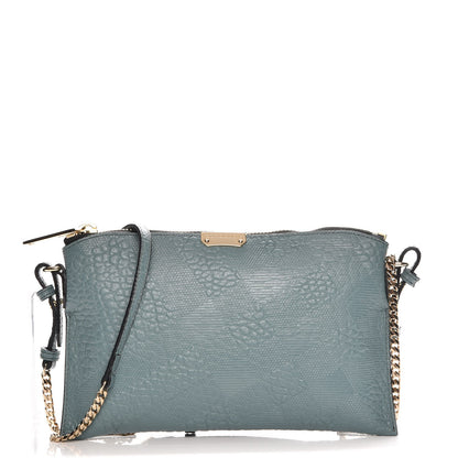 Burberry Signature Grain Calfskin Check Embossed Peyton Crossbody Clutch Bag Celadon Blue 1 of 8