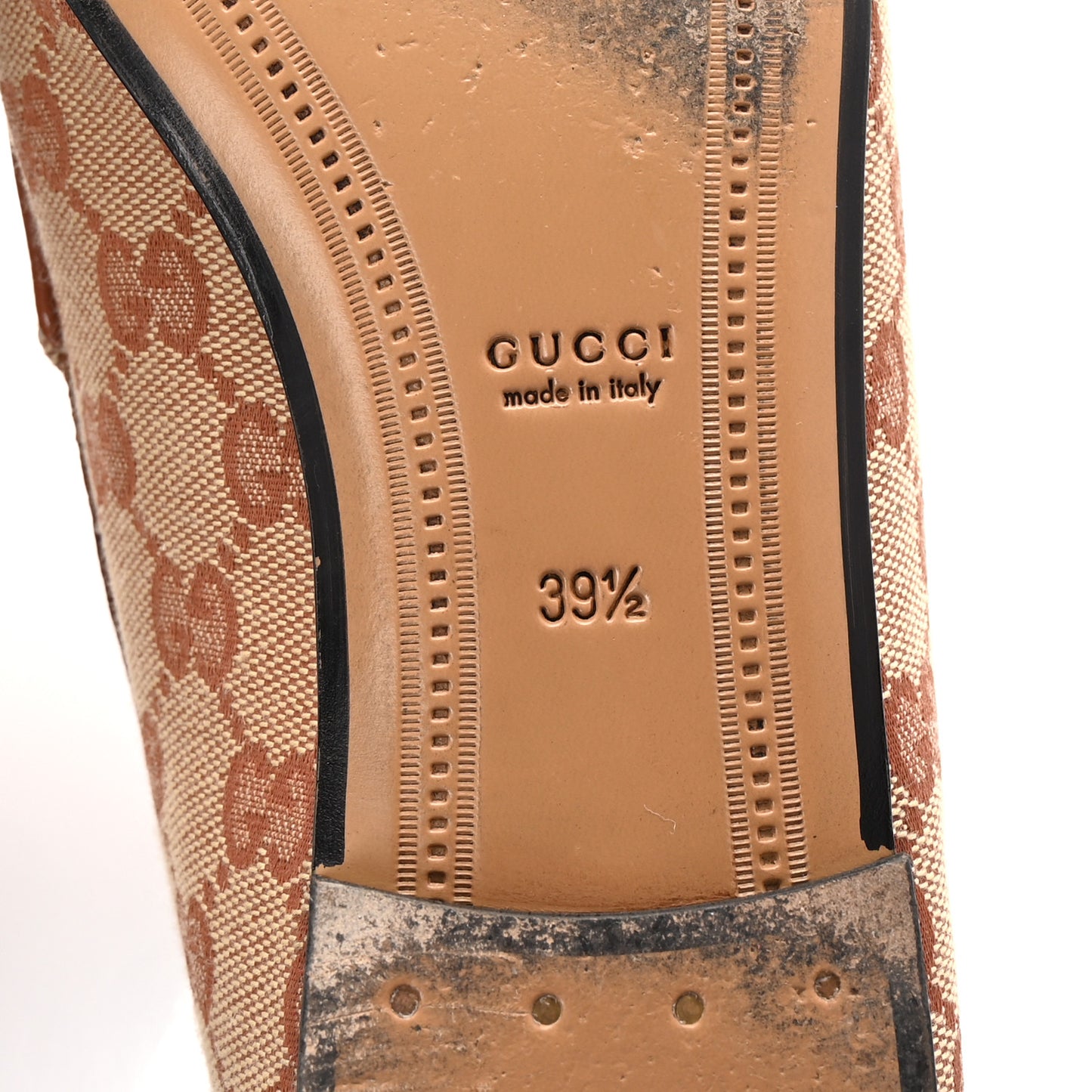 Canvas GG Monogram Horsebit Womens Jordaan Loafers 39.5 Beige Ruggine Rust