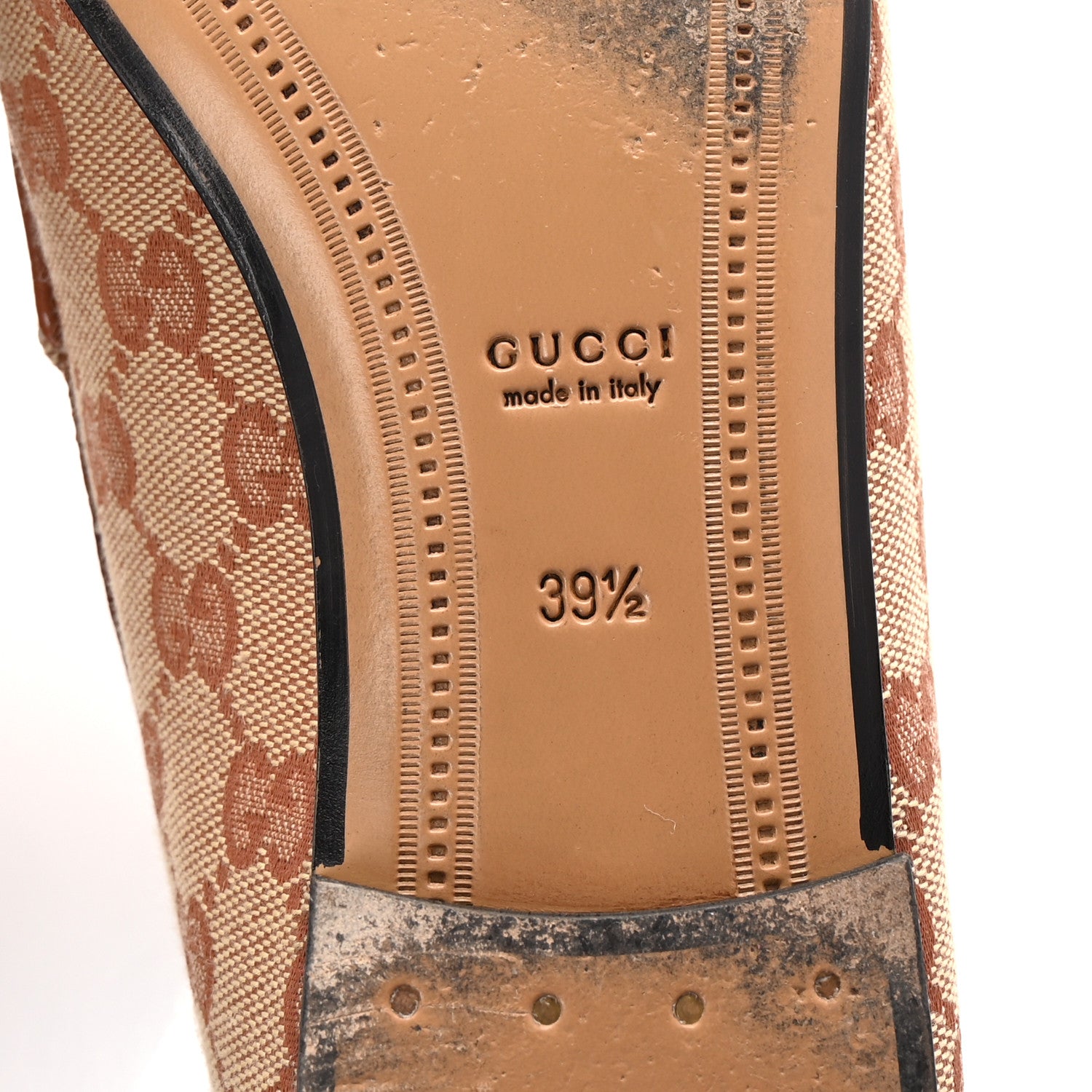 Gucci Canvas GG Monogram Horsebit Womens Jordaan Loafers 39.5 Beige Ruggine Rust 7 of 10