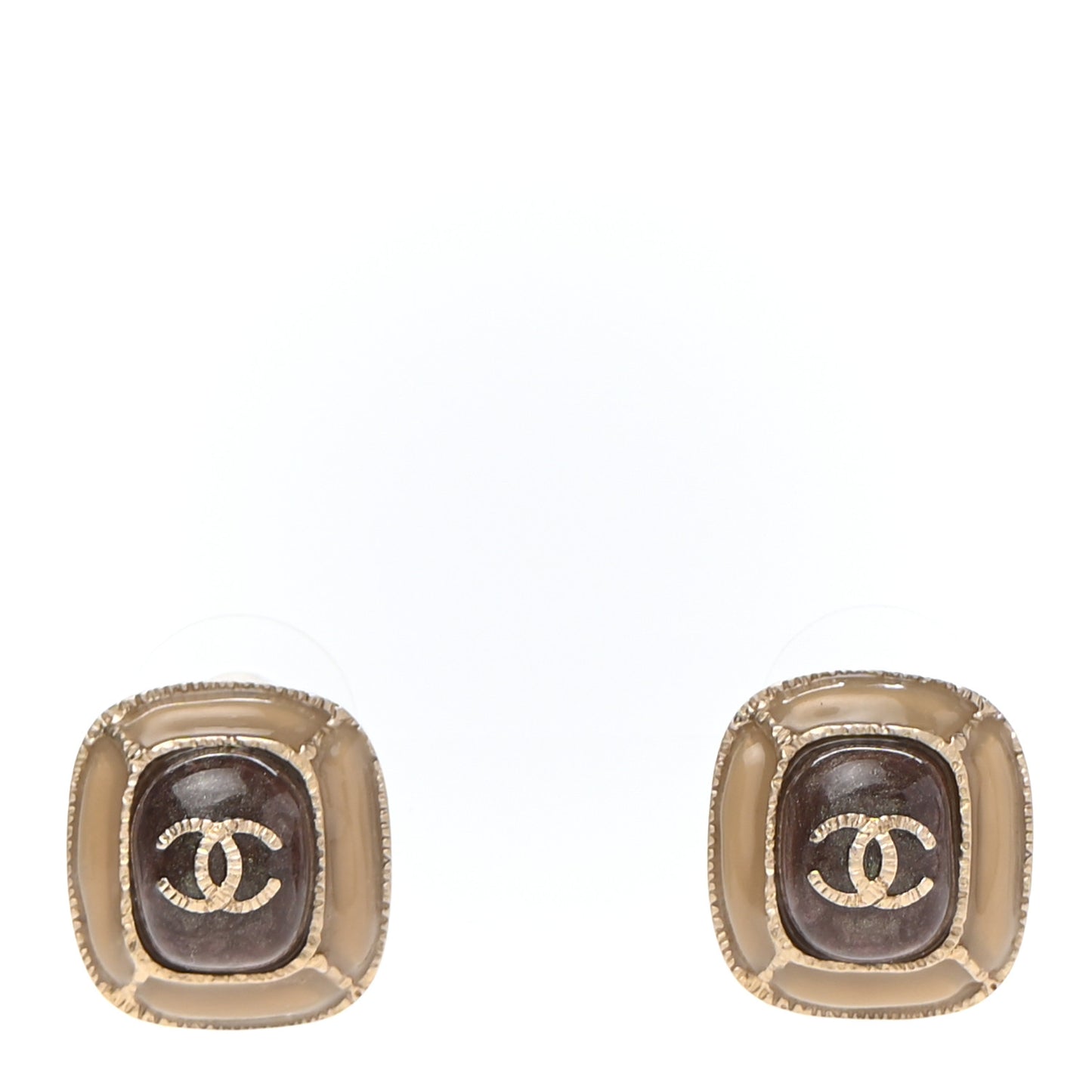 Resin CC Square Earrings Gold Brown