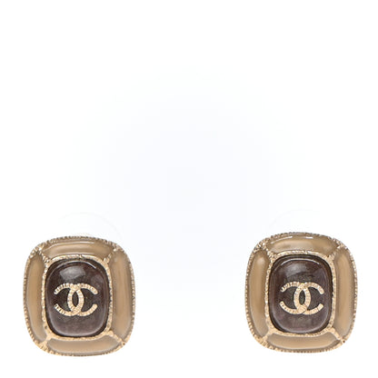 Chanel Resin CC Square Earrings Gold Brown 1 of 4