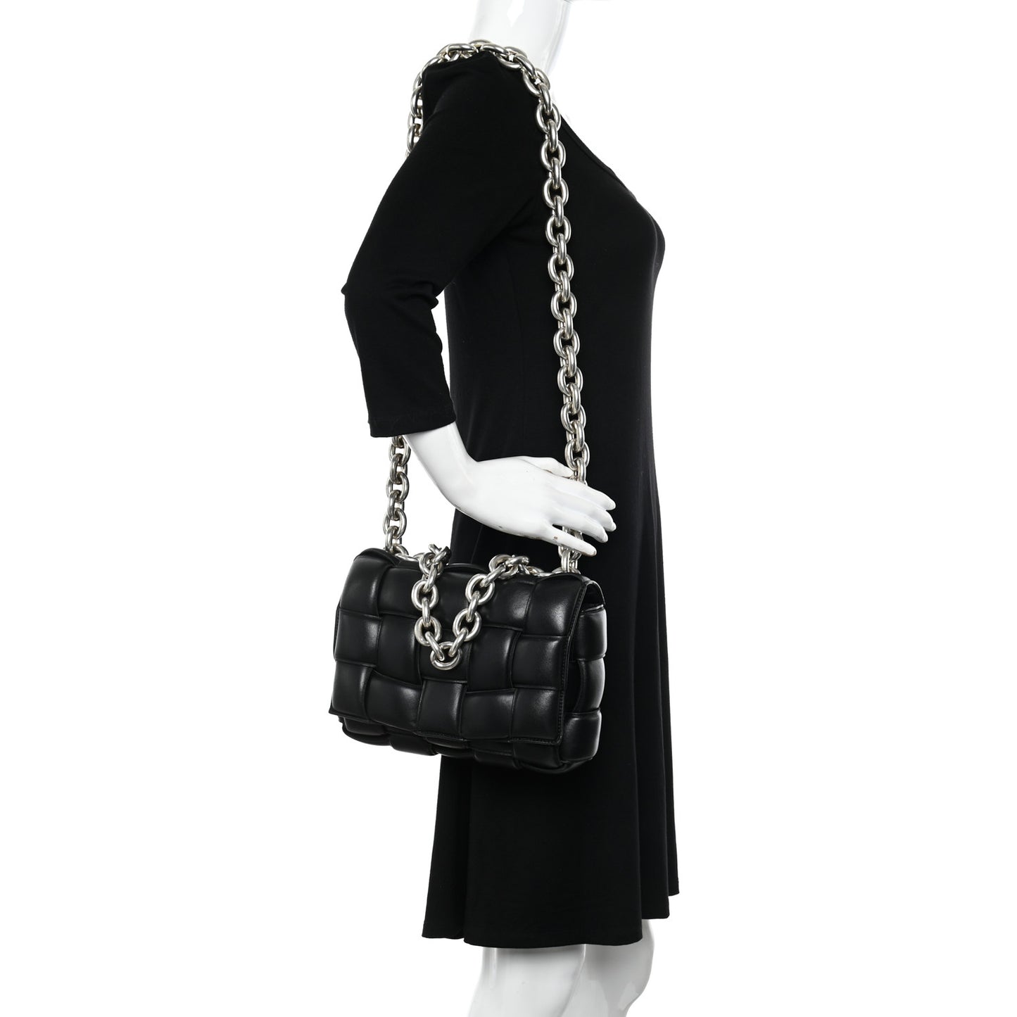 Lambskin Maxi Intreccio Padded Chain Cassette Crossbody Bag Black