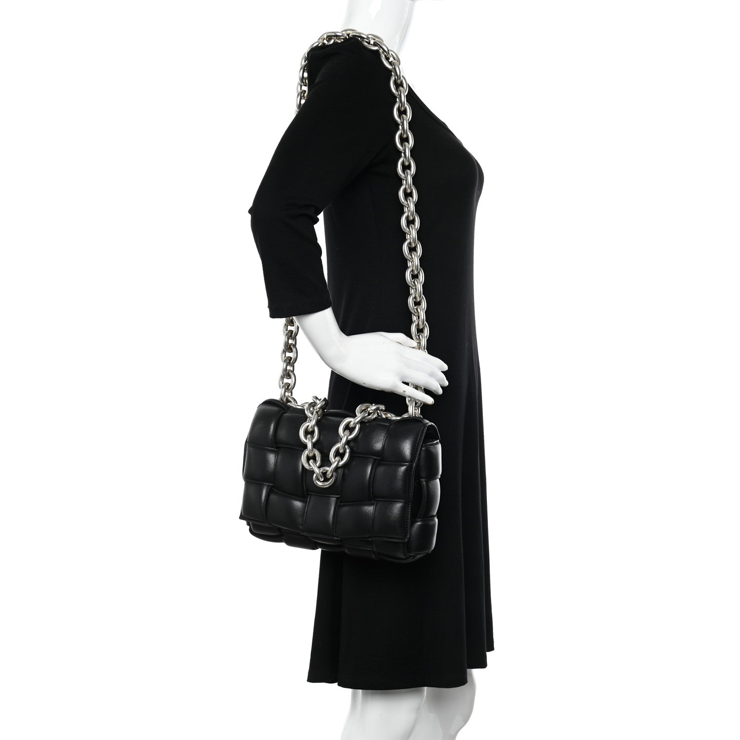Bottega Veneta Lambskin Maxi Intreccio Padded Chain Cassette Crossbody Bag Black 2 of 10