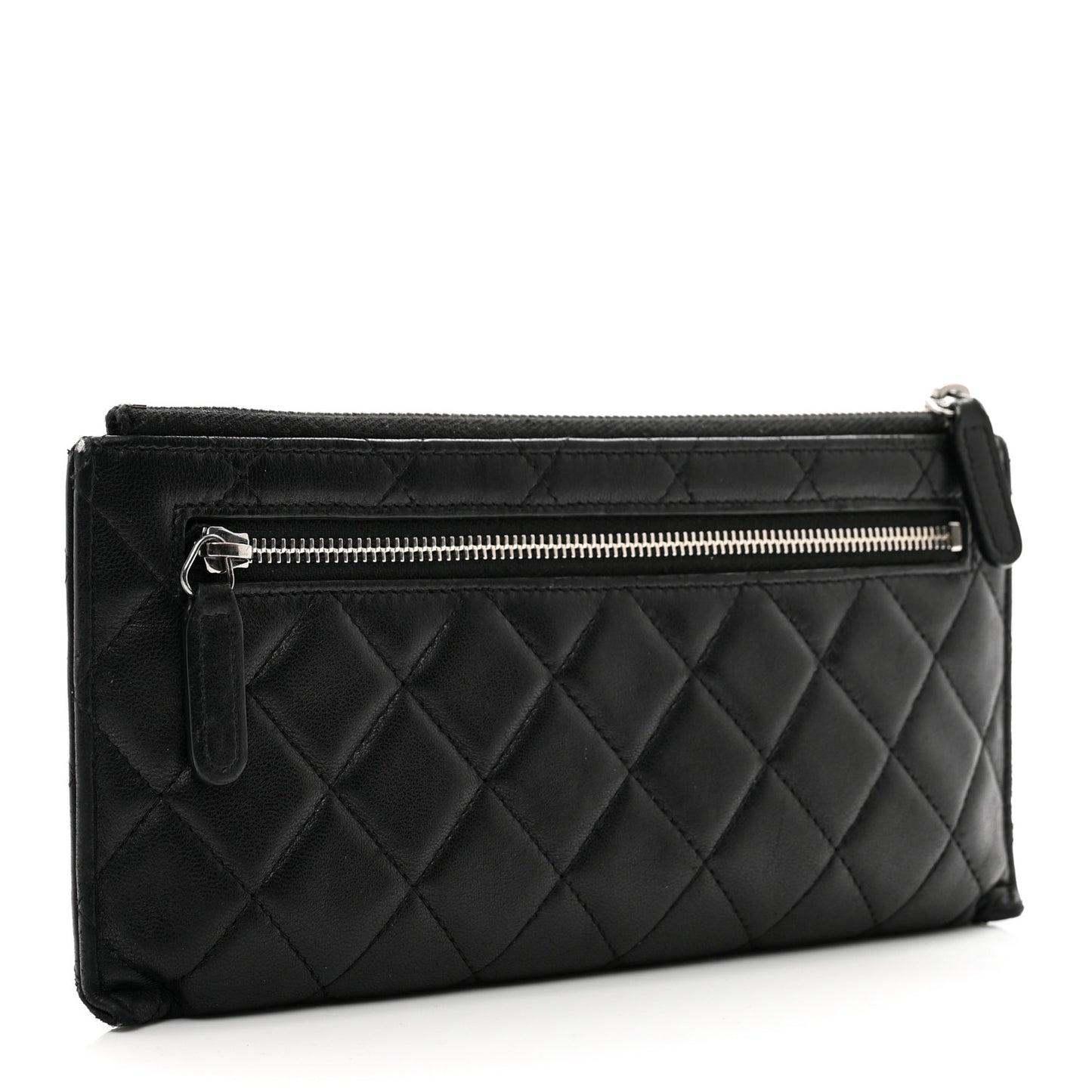 Lambskin Quilted Zip Pouch Black