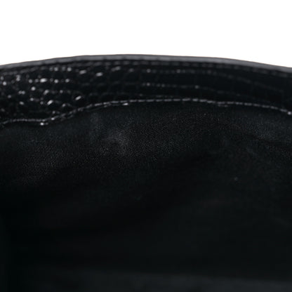 Saint Laurent Shiny Calfskin Crocodile Embossed Manhattan Baguette Black 11 of 11