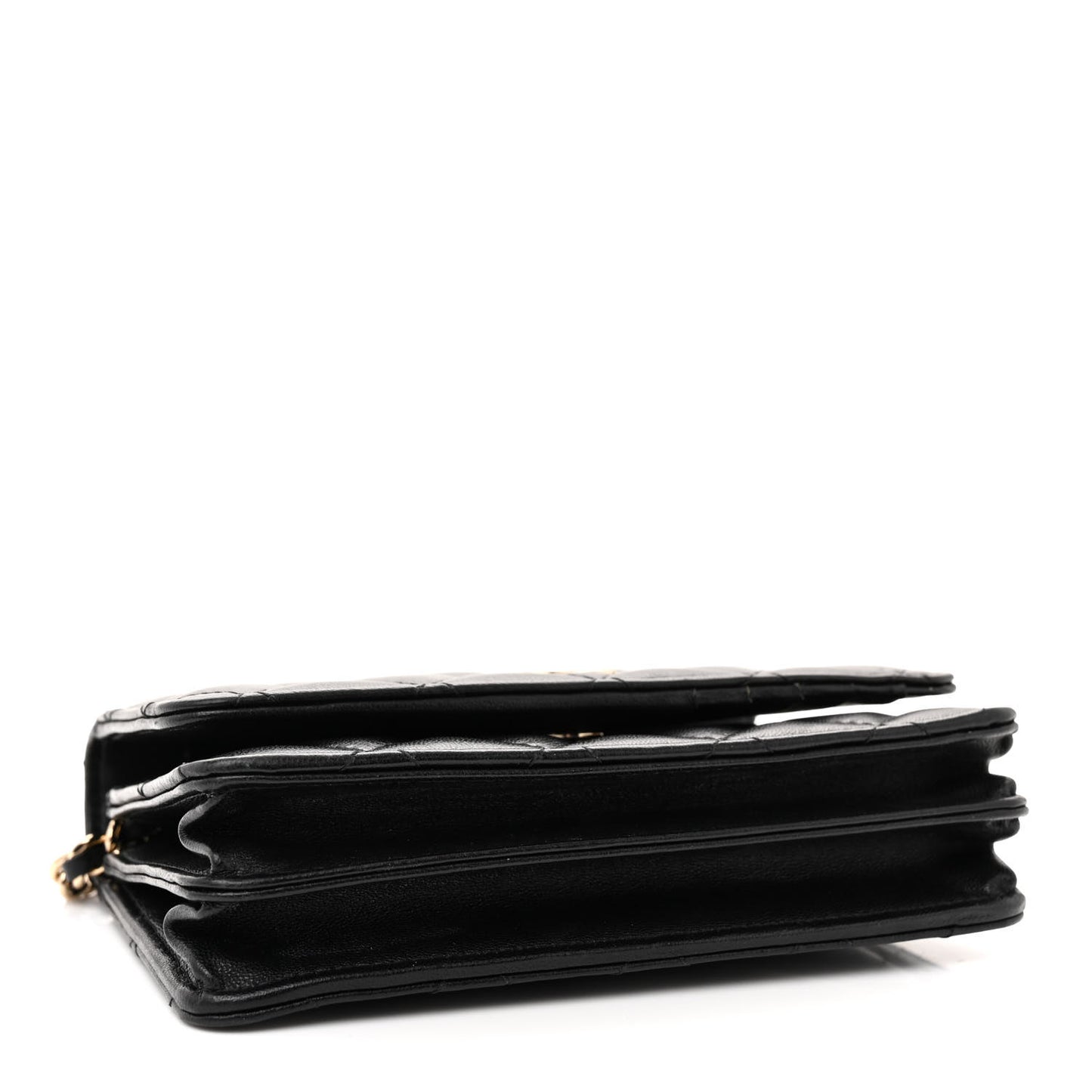 Lambskin Quilted Mini Camellia Bow Wallet On Chain WOC Black