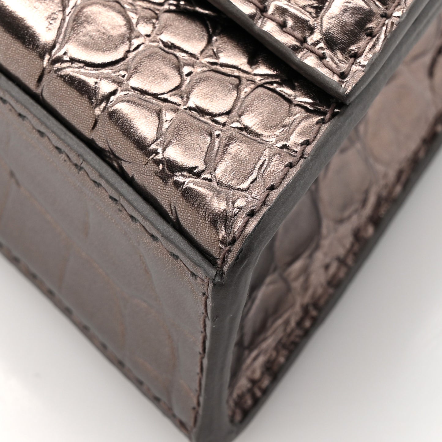 Shiny Metallic Calfskin Crocodile Embossed Hourglass Chain Bag Dark Bronze