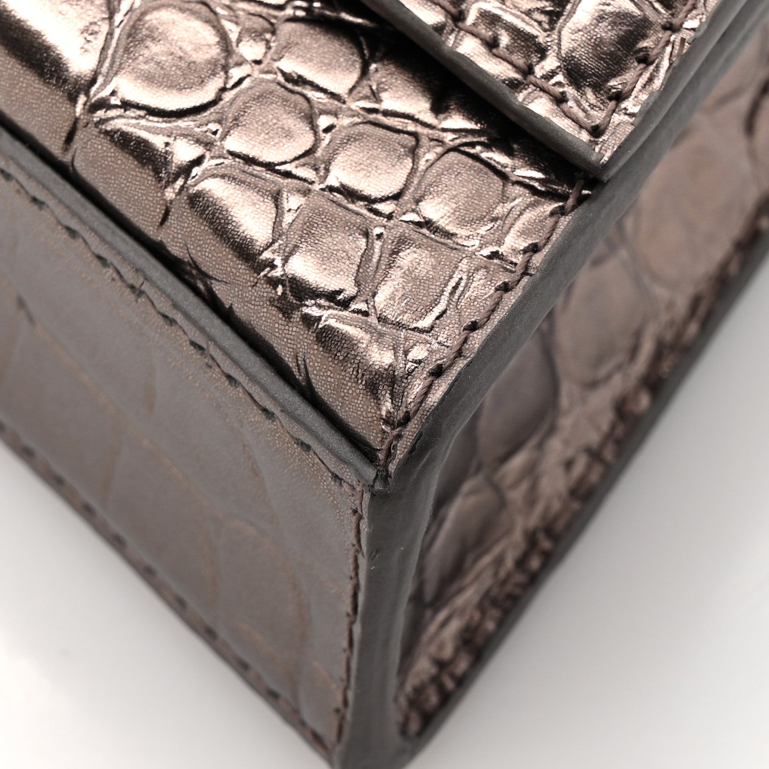 Balenciaga Shiny Metallic Calfskin Crocodile Embossed Hourglass Chain Bag Dark Bronze 13 of 14