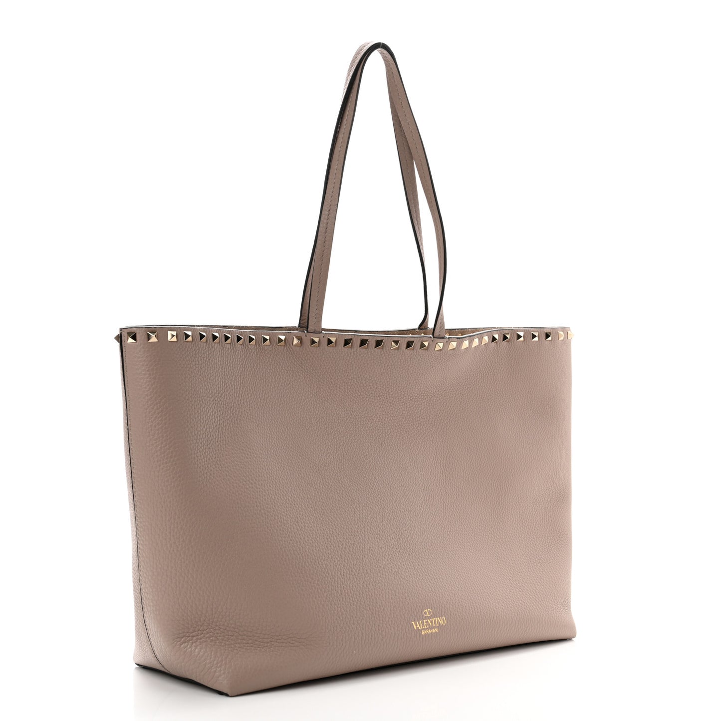 Grained Calfskin Rockstud Shoulder Tote Poudre