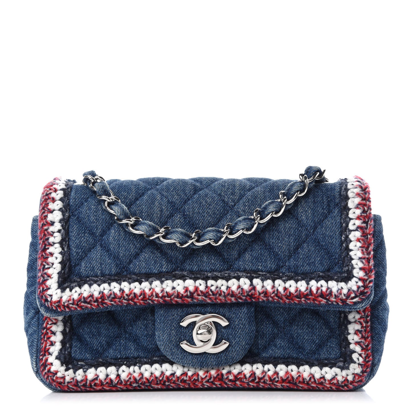 Denim Braided Mini Rectangular Flap Bag Blue