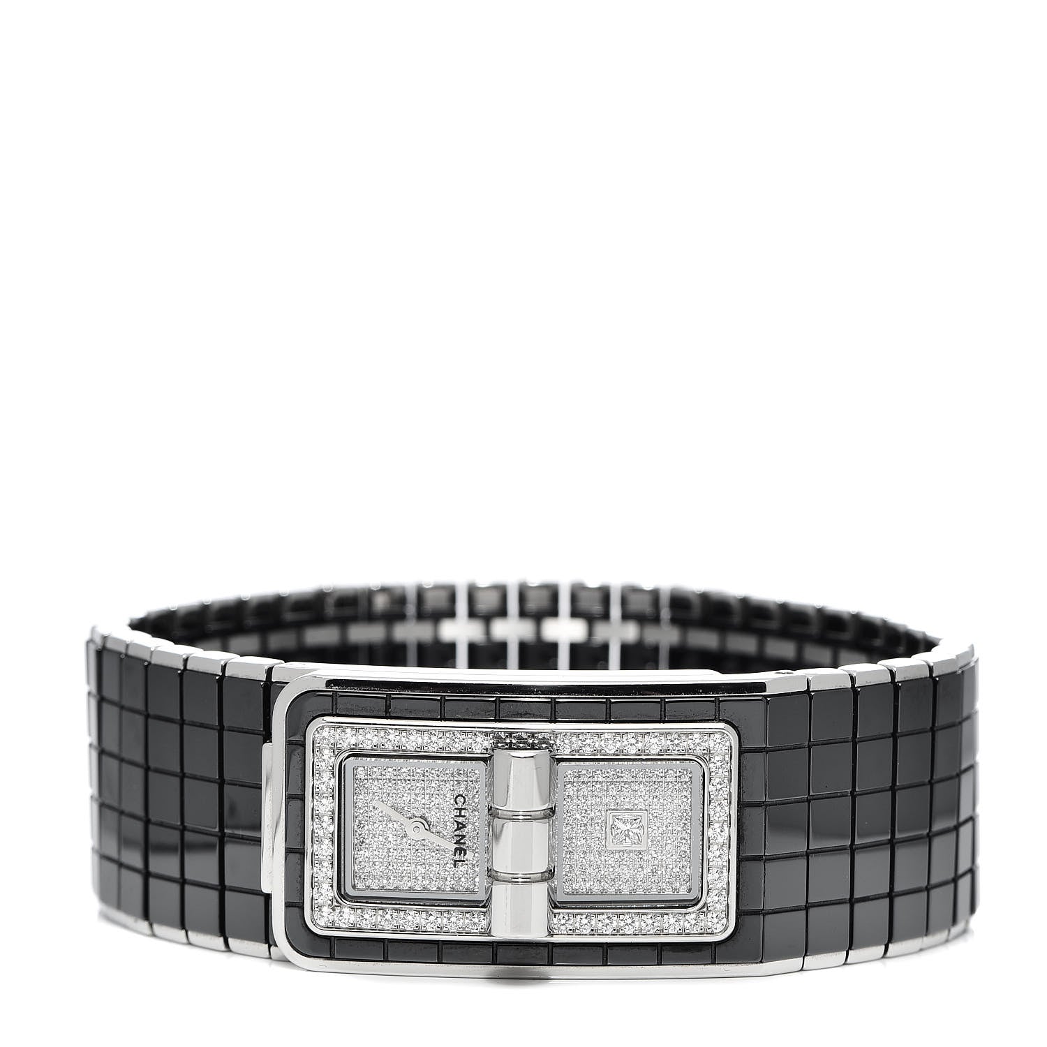 Chanel Stainless Steel Ceramic Diamond Pave 21.5mm Code Coco Quartz Watch Black 3 of 7