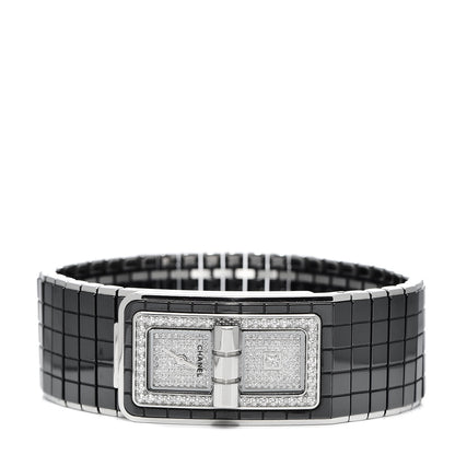 Chanel Stainless Steel Ceramic Diamond Pave 21.5mm Code Coco Quartz Watch Black 3 of 7