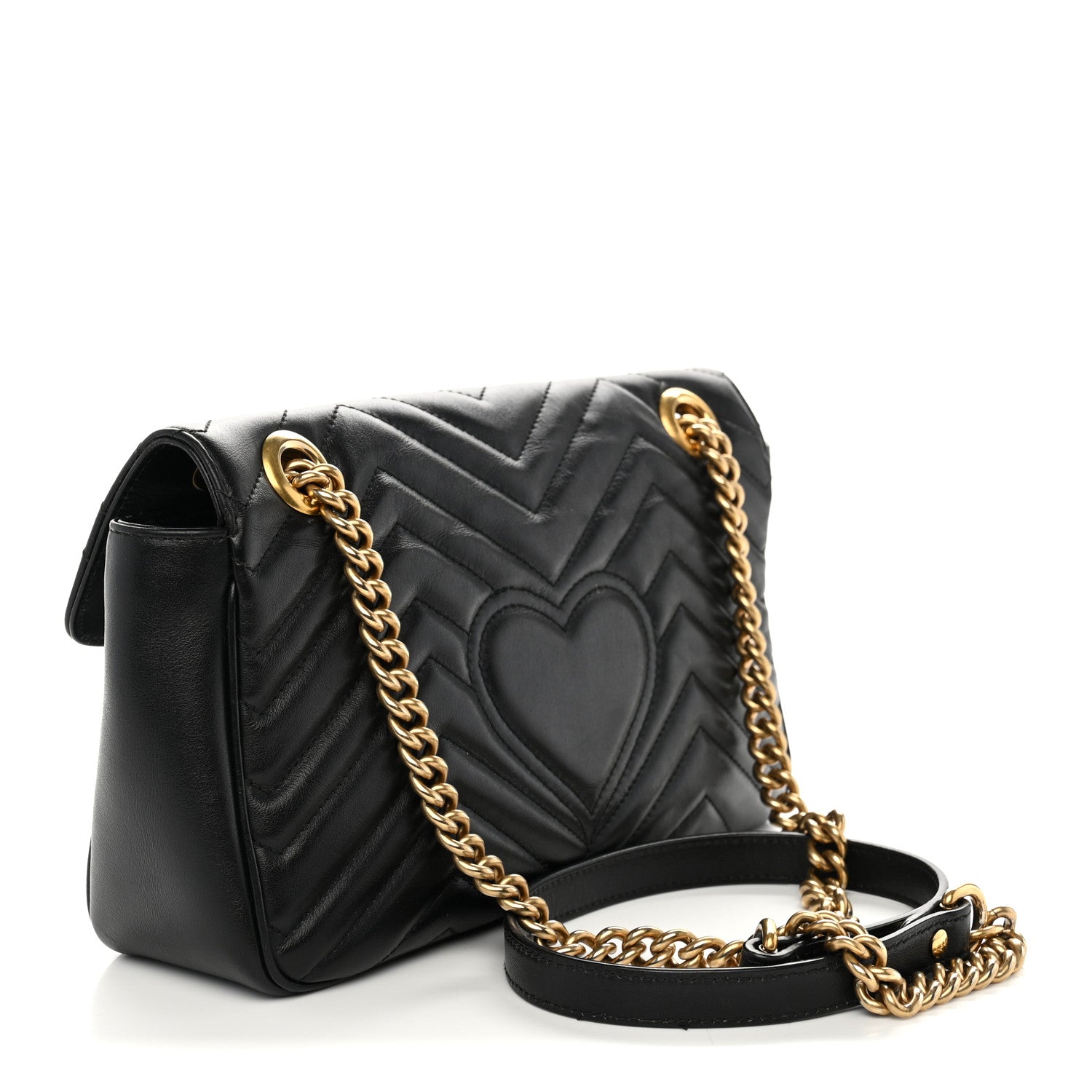 Gucci Calfskin Matelasse Small GG Marmont Shoulder Bag Black 3 of 13