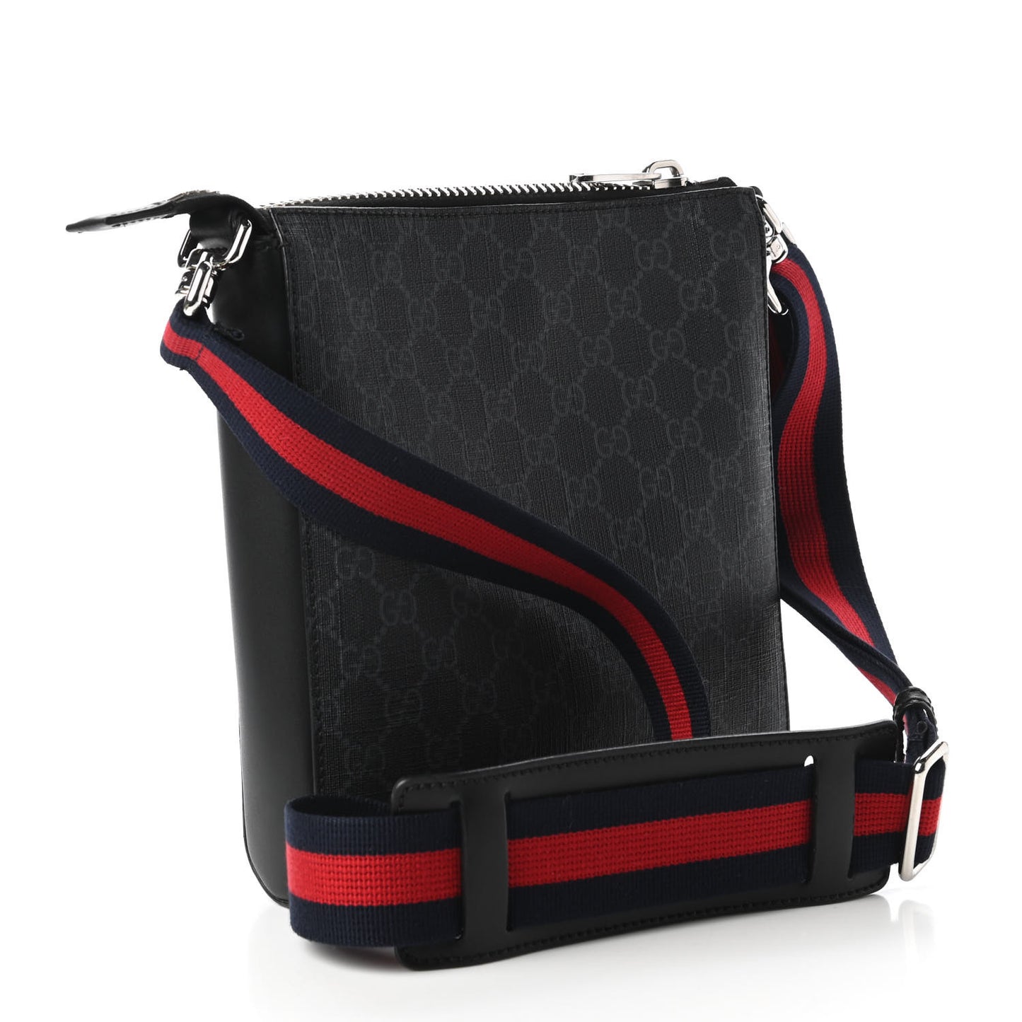 GG Supreme Monogram Web Small Flat Messenger Bag Black Grey