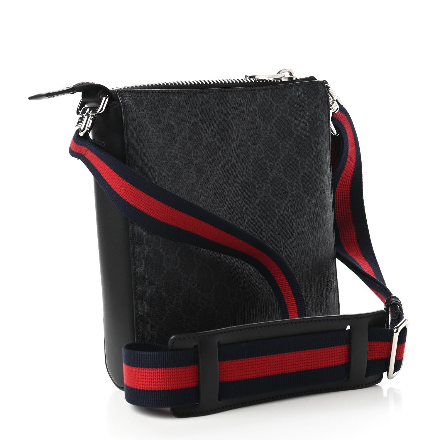 Gucci GG Supreme Monogram Web Small Flat Messenger Bag Black Grey 3 of 11