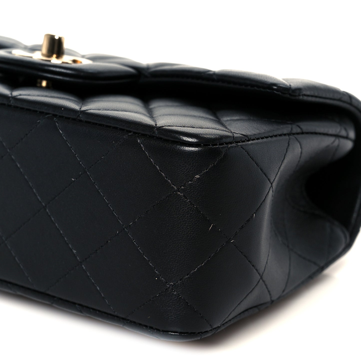 Lambskin Quilted Mini Top Handle Rectangular Flap Black