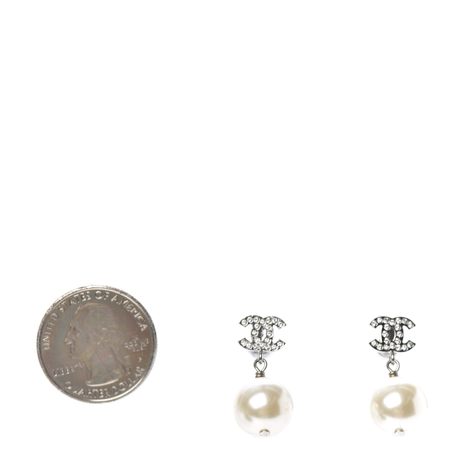 Chanel Crystal Pearl CC Drop Earrings Silver 2 of 4