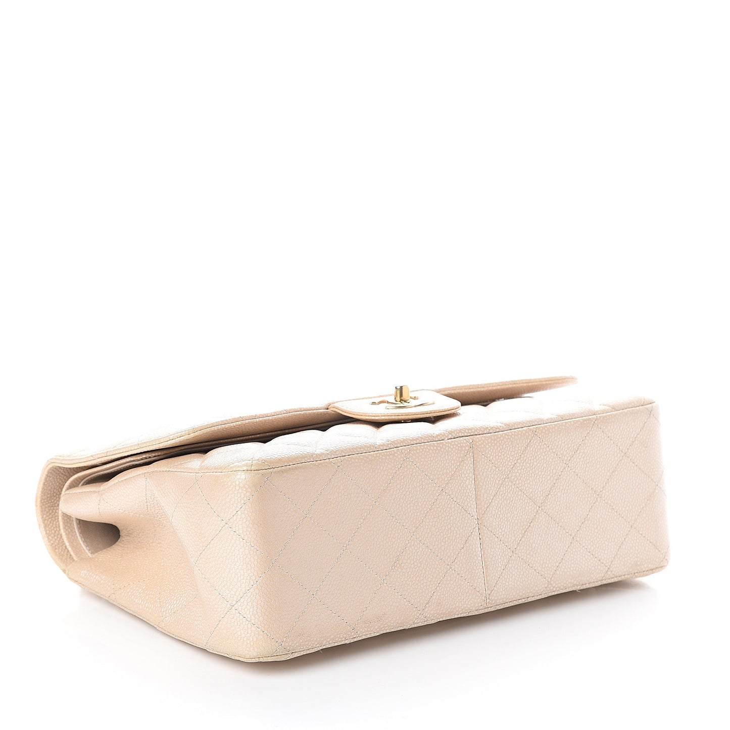 Pearly Caviar Quilted Jumbo Double Flap Light Beige