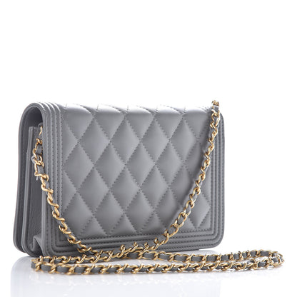 Chanel Lambskin Quilted Boy Wallet On Chain WOC Grey 3 of 11