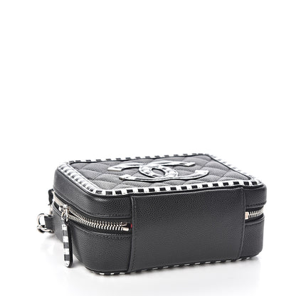 Chanel Caviar Quilted Striped Filigree Vanity Clutch With Chain Black White 3 of 9