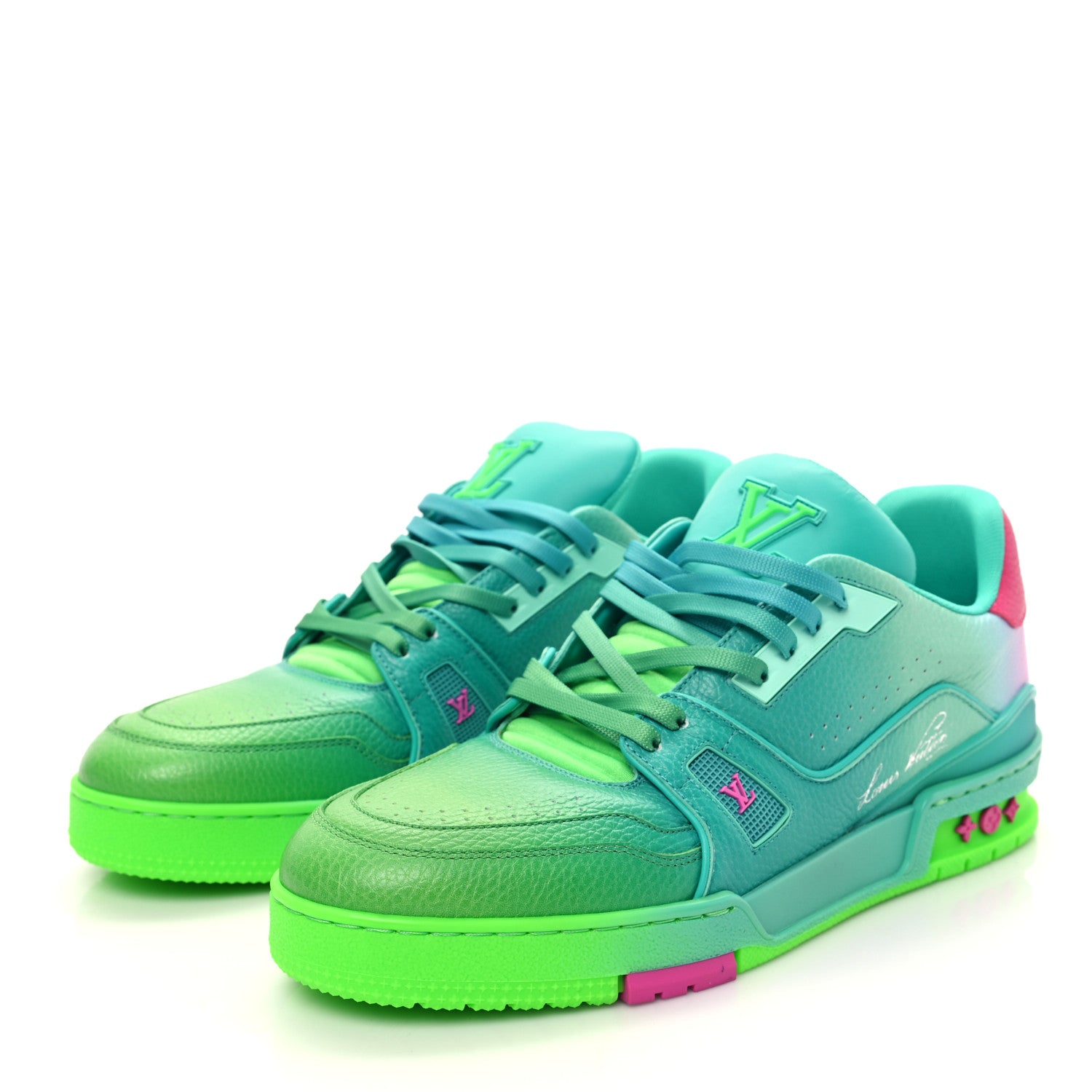 Louis Vuitton Calfskin Mens LV Trainer Sneakers Green Ombre 3 of 9