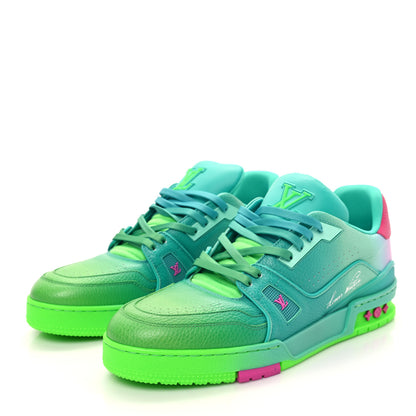 Louis Vuitton Calfskin Mens LV Trainer Sneakers Green Ombre 3 of 9