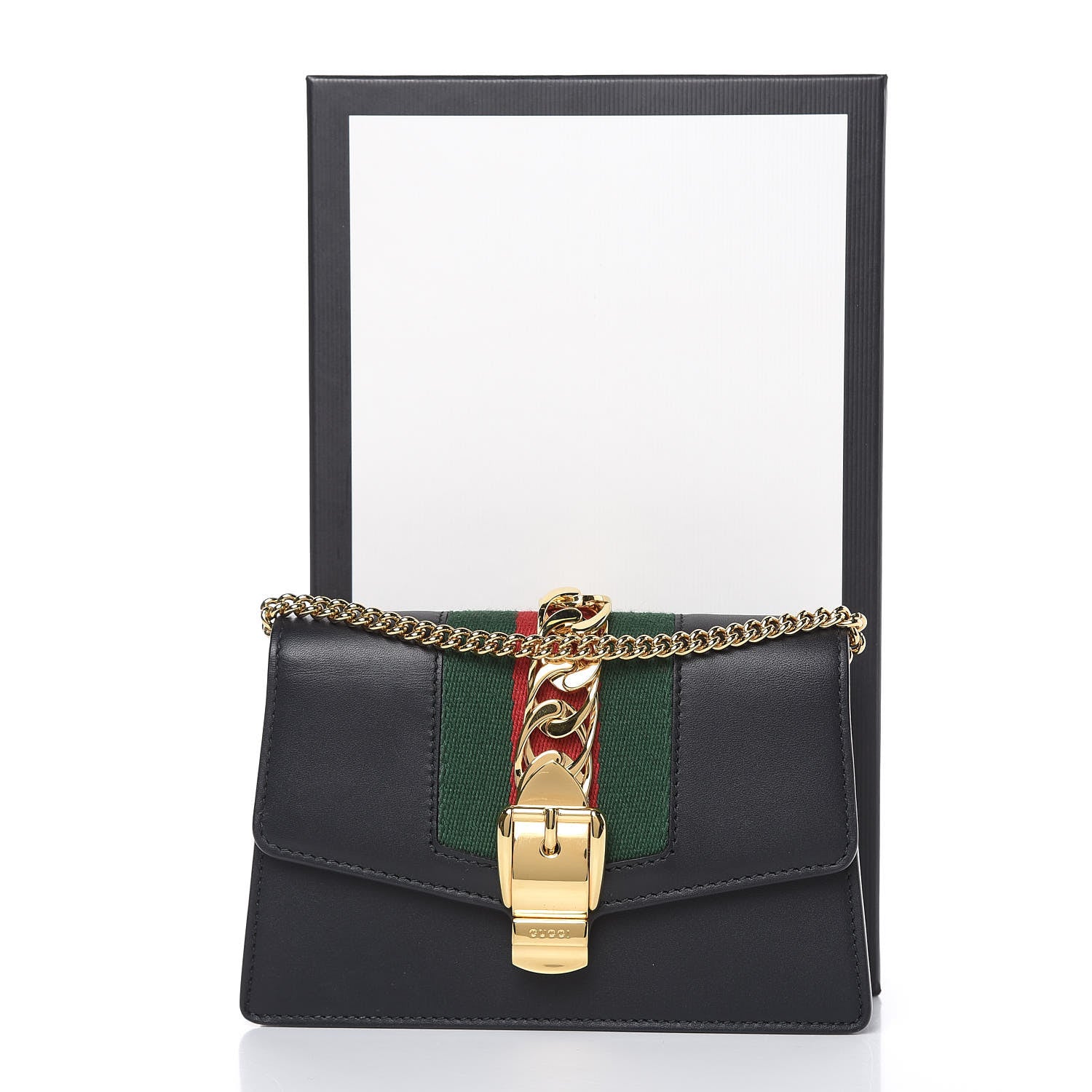 Gucci Calfskin Super Mini Sylvie Chain Shoulder Bag Black 13 of 13