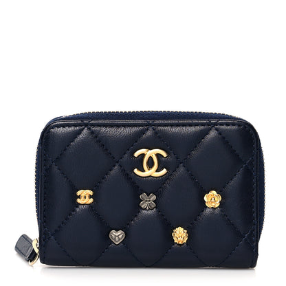 Chanel Lambskin Lucky Charms Zip Coin Purse Navy 1 of 9