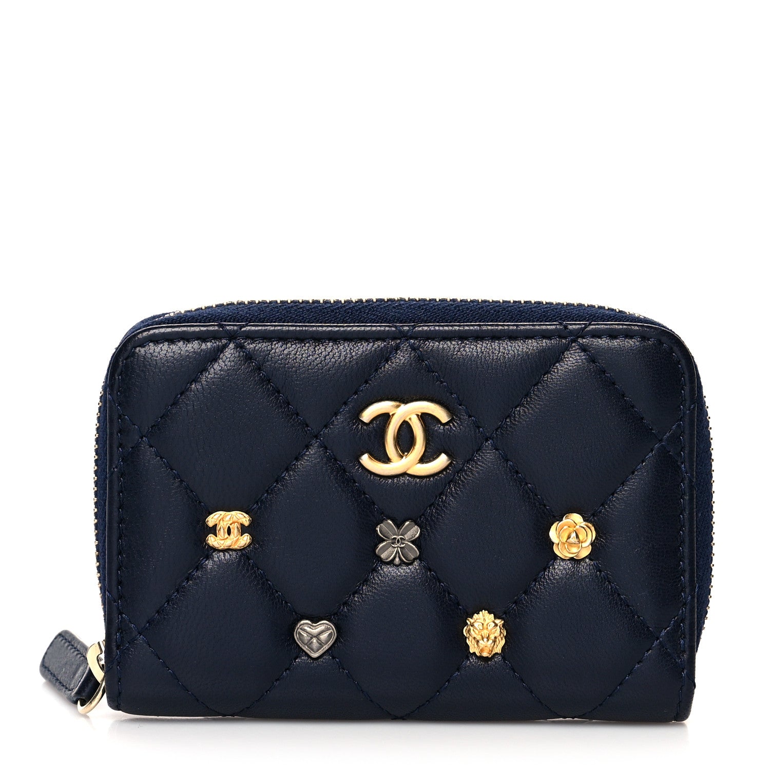 Chanel Lambskin Lucky Charms Zip Coin Purse Navy 1 of 9