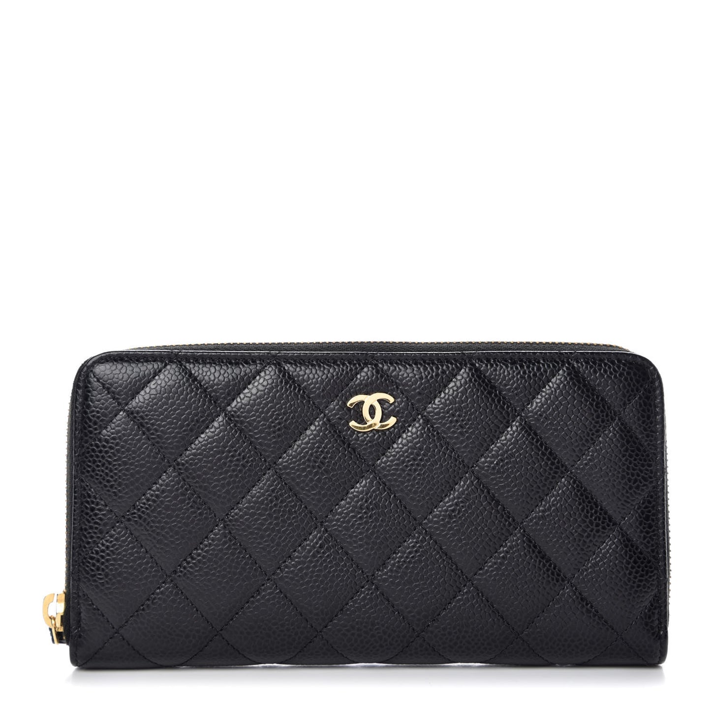 Caviar Quilted Large Gusset Zip Around Wallet Black