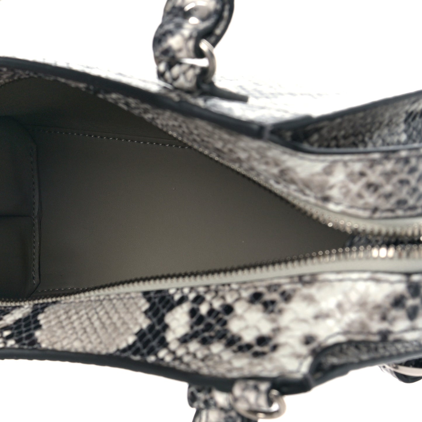 Grained Calfskin Snake Effect Neo Classic Silver Hardware Mini City Black White