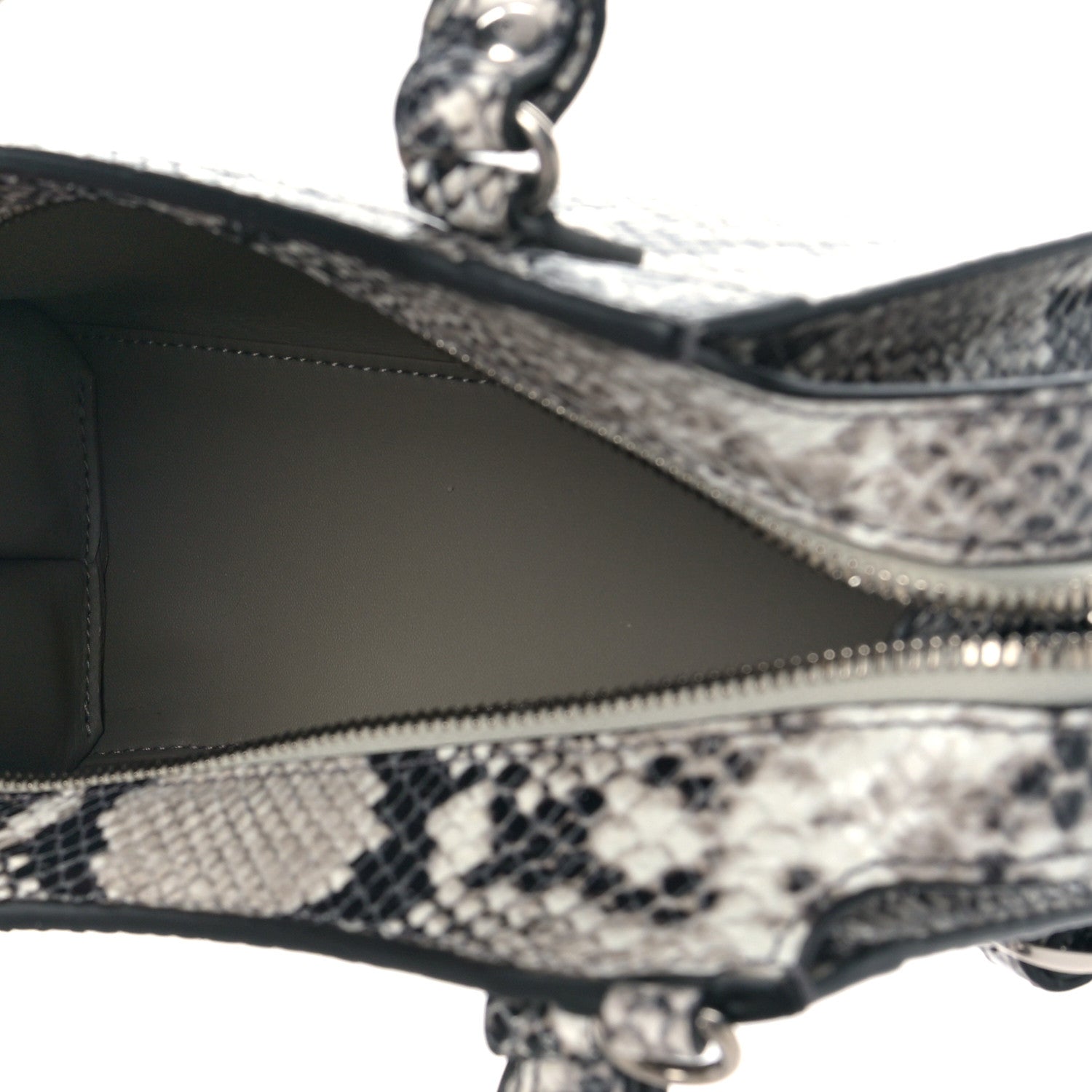 Balenciaga Grained Calfskin Snake Effect Neo Classic Silver Hardware Mini City Black White 5 of 7