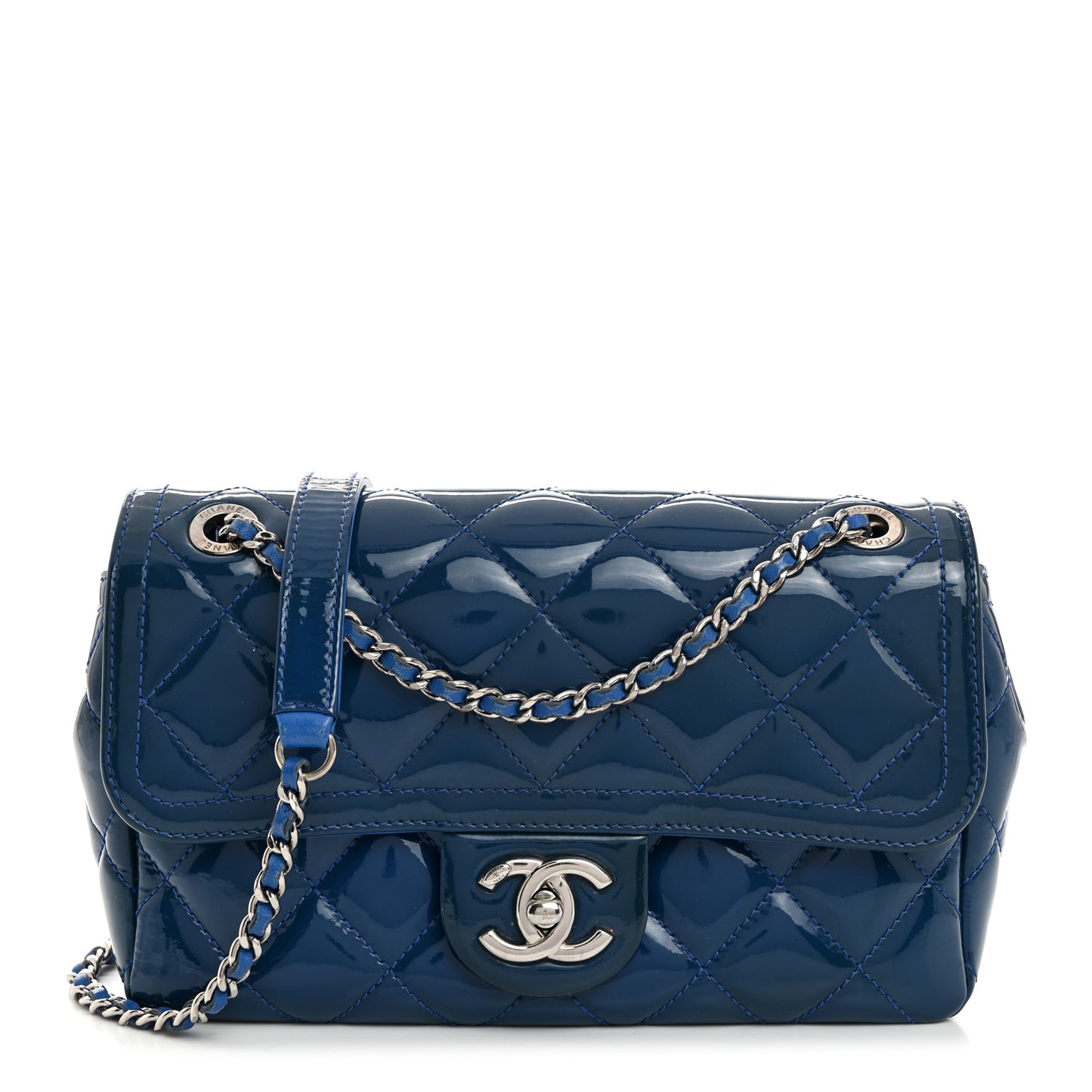 Patent Quilted Small Coco Shine Flap Blue