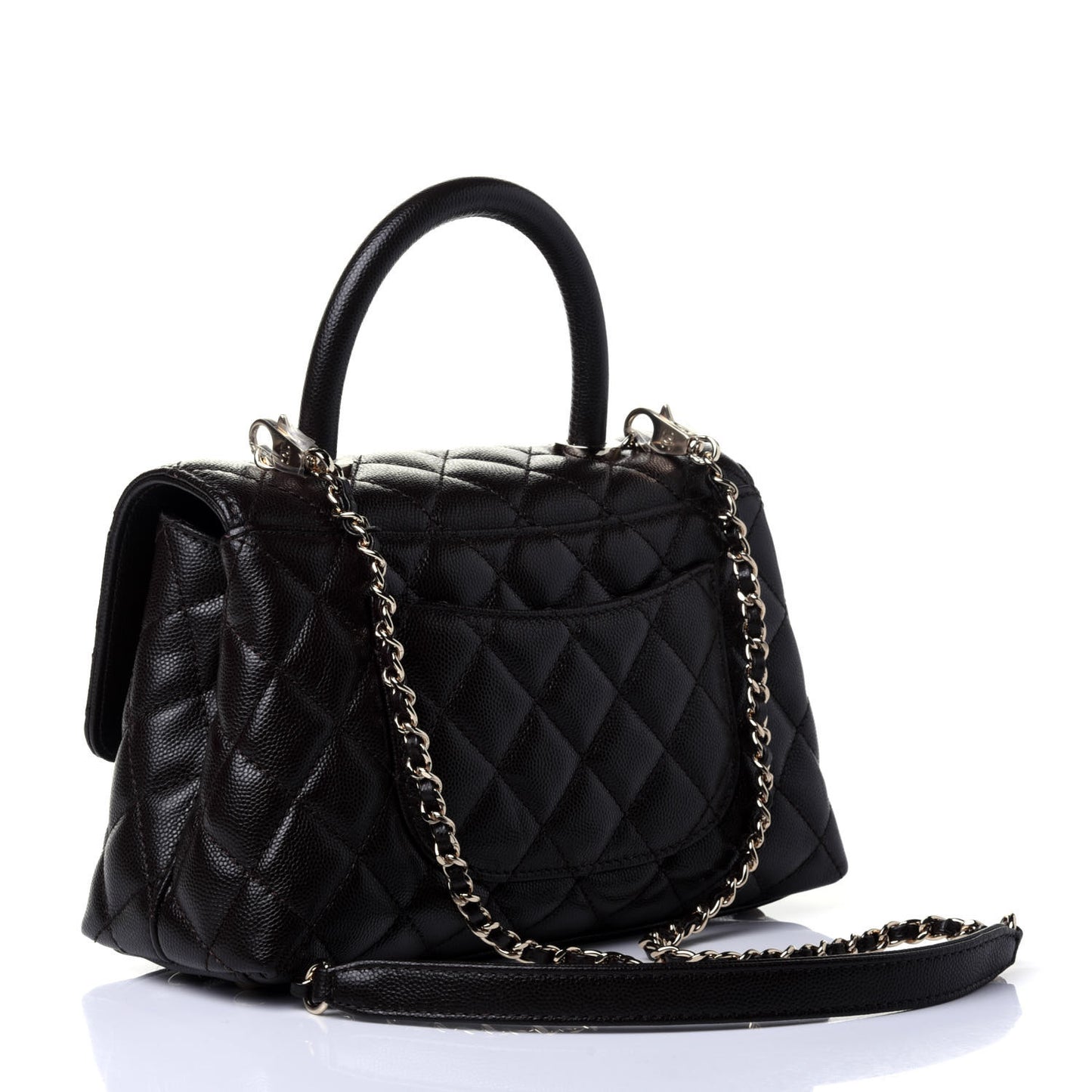 Caviar Quilted Mini Coco Handle Flap Dark Brown