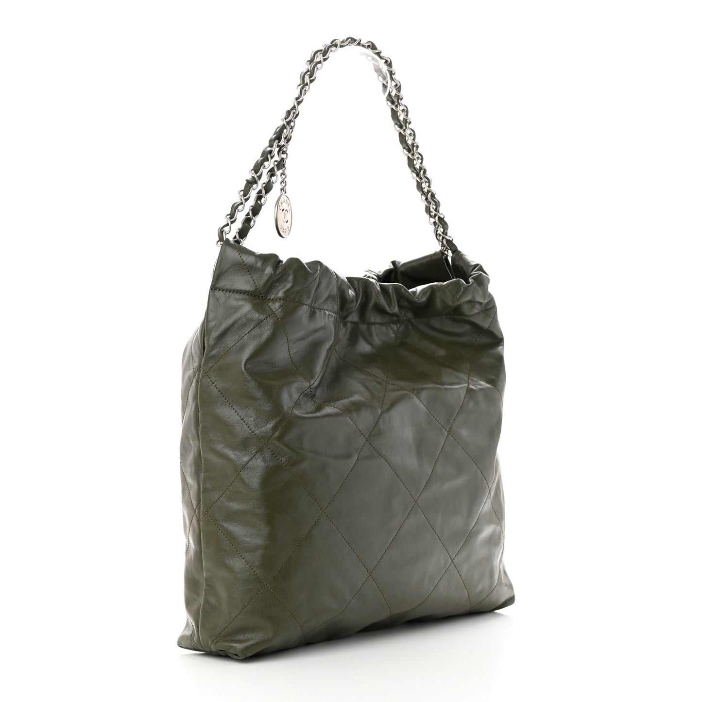 Shiny Calfskin Quilted Chanel 22 Khaki