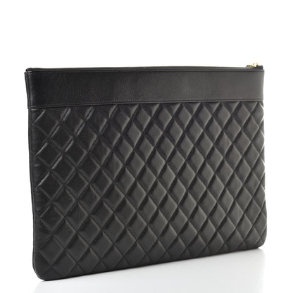 Chanel Lambskin Quilted Large Vintage Mademoiselle Cosmetic Case Black 3 of 7