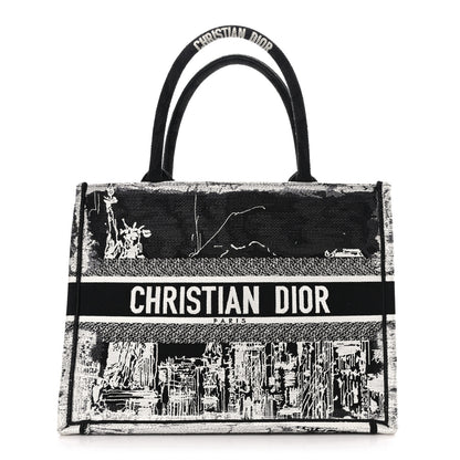 Christian Dior Canvas Embroidered Medium New York Book Tote Black White 1 of 10