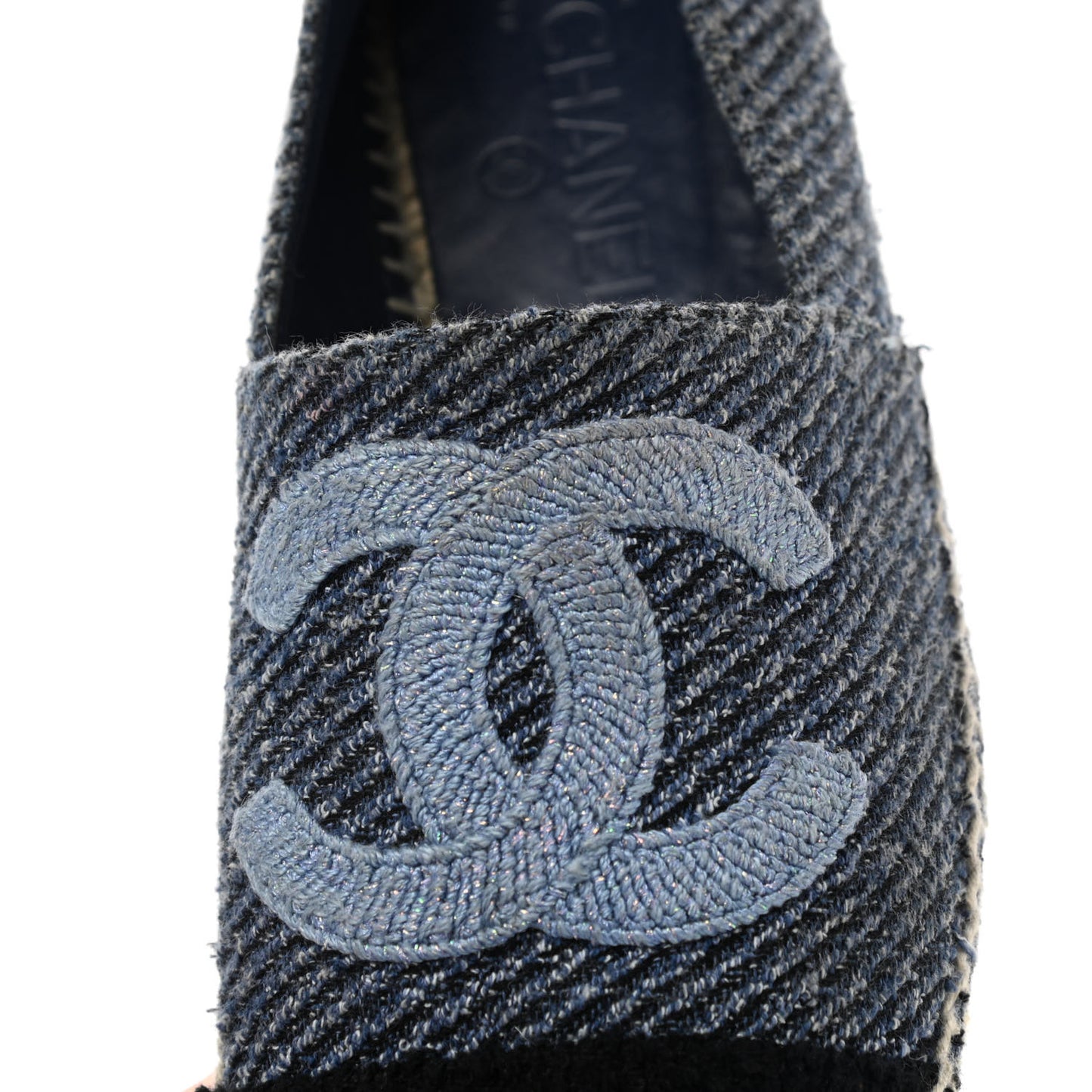 Cotton Tweed CC Espadrilles 38 Blue Ecru Black
