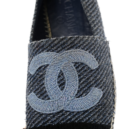 Chanel Cotton Tweed CC Espadrilles 38 Blue Ecru Black 12 of 15