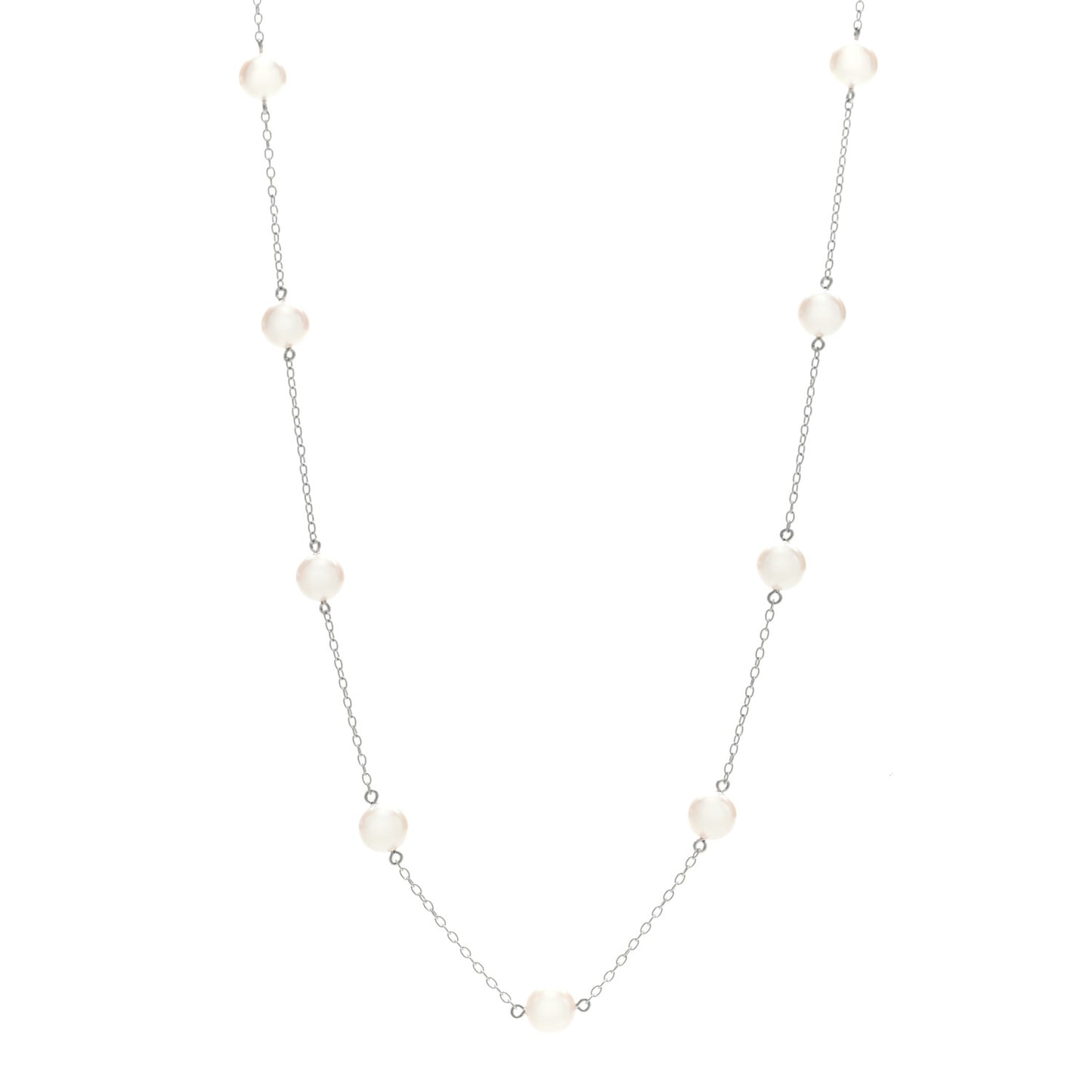 18K White Gold Akoya Cultured Pearl 6.5mm Station Necklace