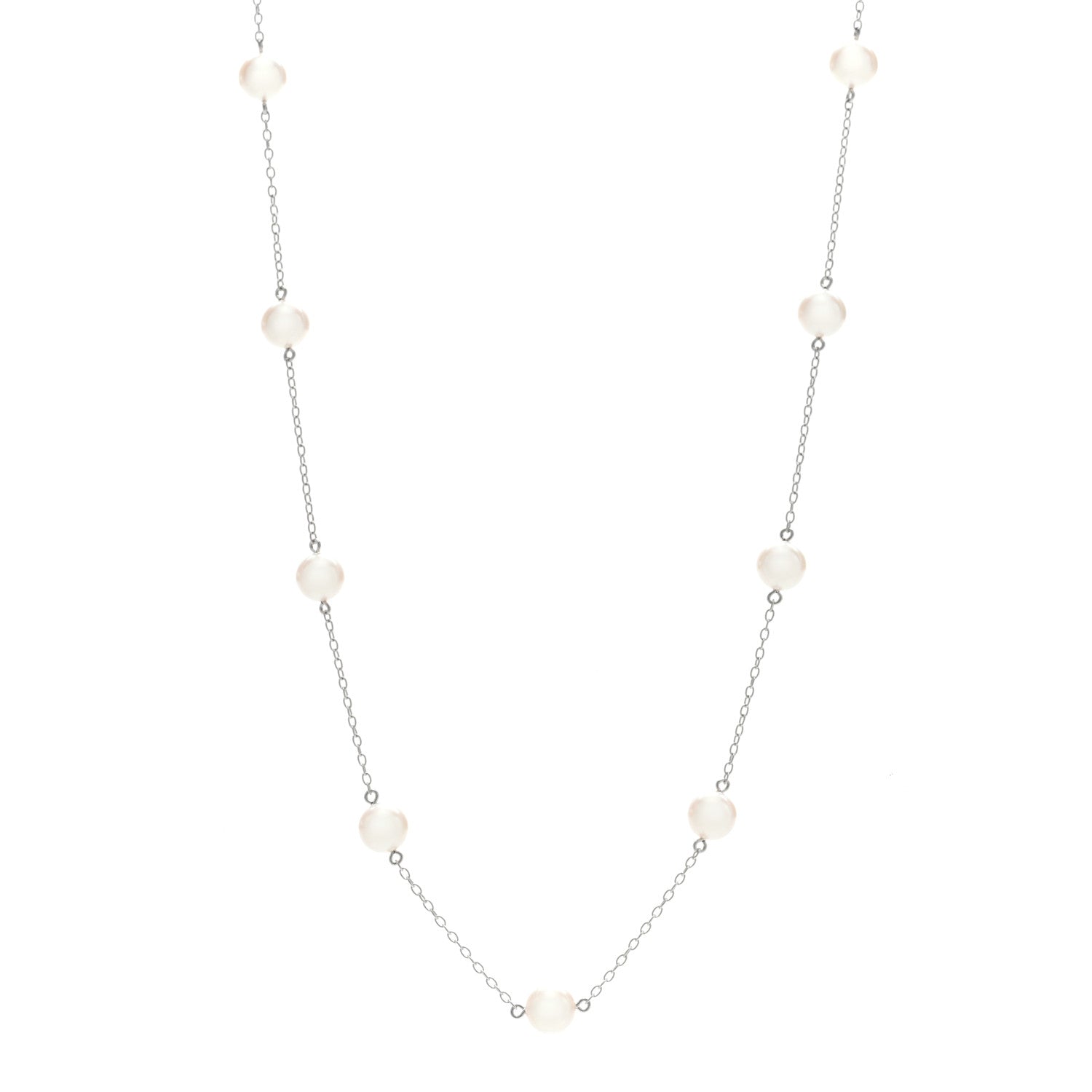 Mikimoto 18K White Gold Akoya Cultured Pearl 6.5mm Station Necklace 1 of 6