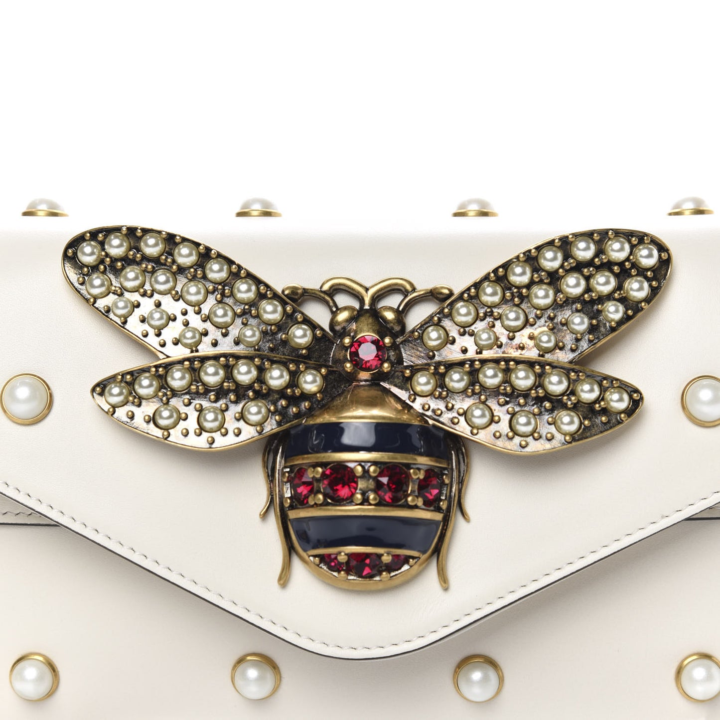 Nappa Pearl Studded Mini Queen Margaret Broadway Shoulder Bag Mystic White