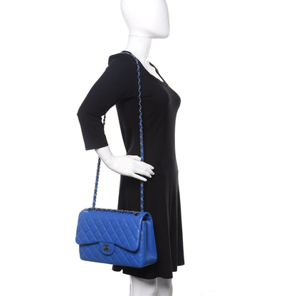 Chanel Caviar Quilted Jumbo Double Flap Blue 2 of 11