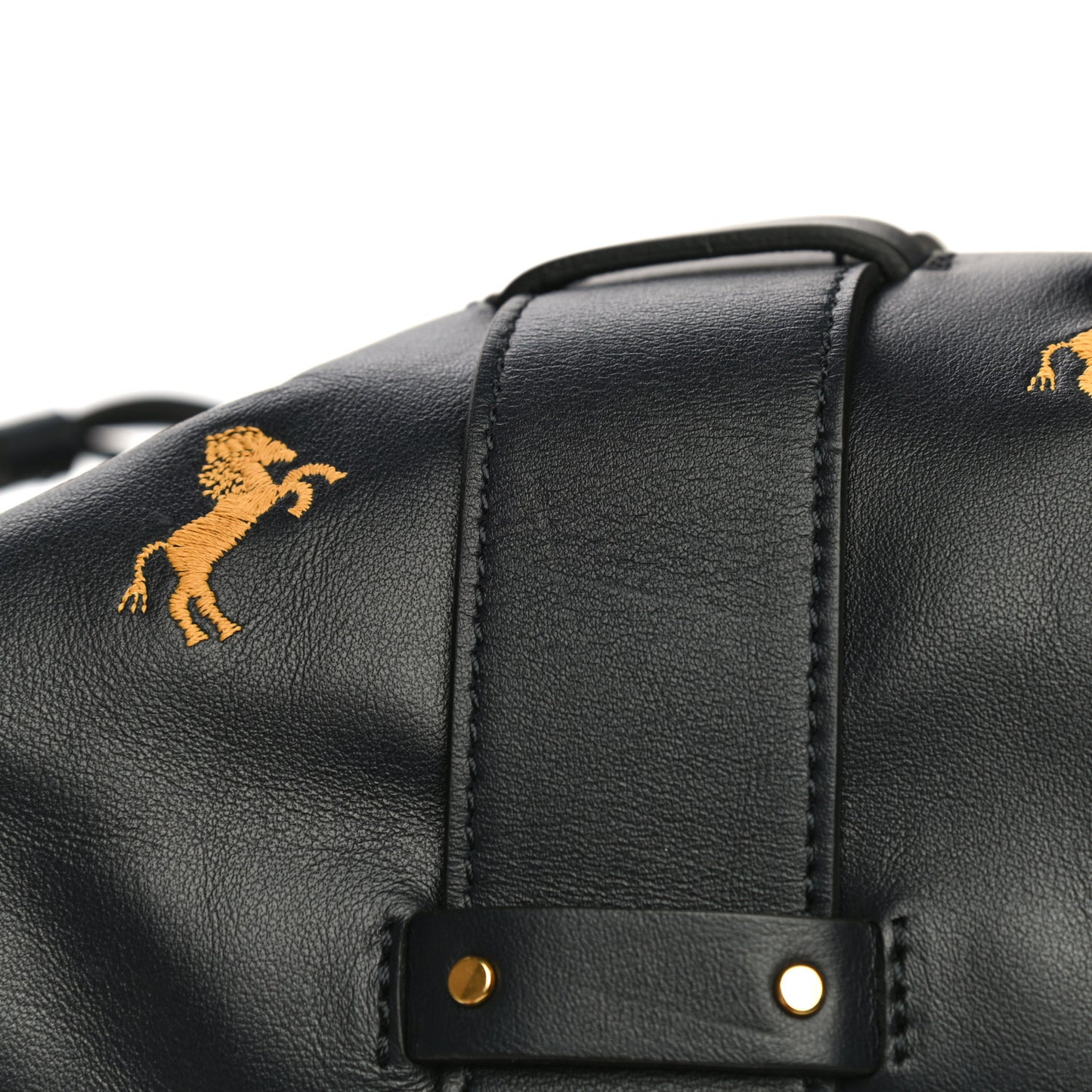 Smooth Calfskin Little Horses Embroidered Tao Zipped Tote Full Blue