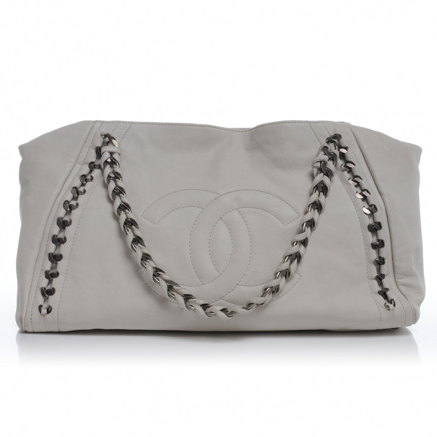 Leather Large Modern Chain Tote White