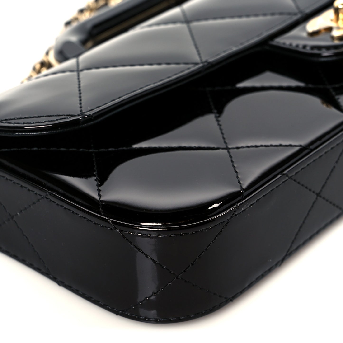 Metallic Mirror Calfskin Large Top Handle Clutch With Chain  Black